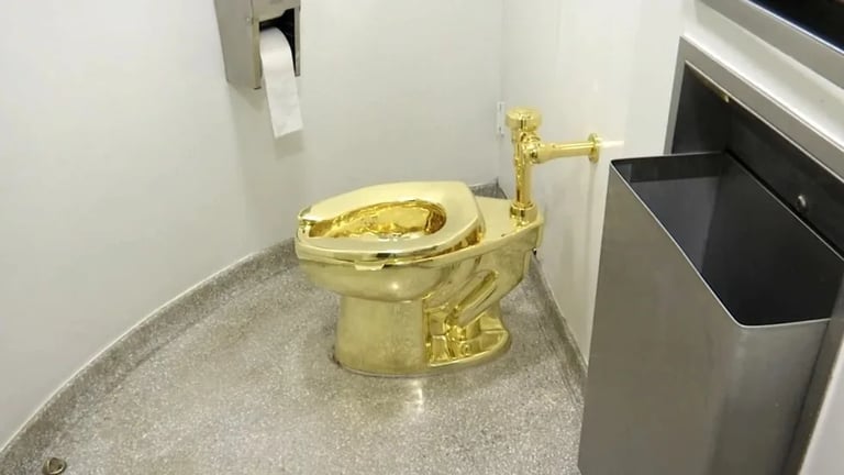 Quattro persone accusate del furto della toilette d'oro di Maurizio Cattelan