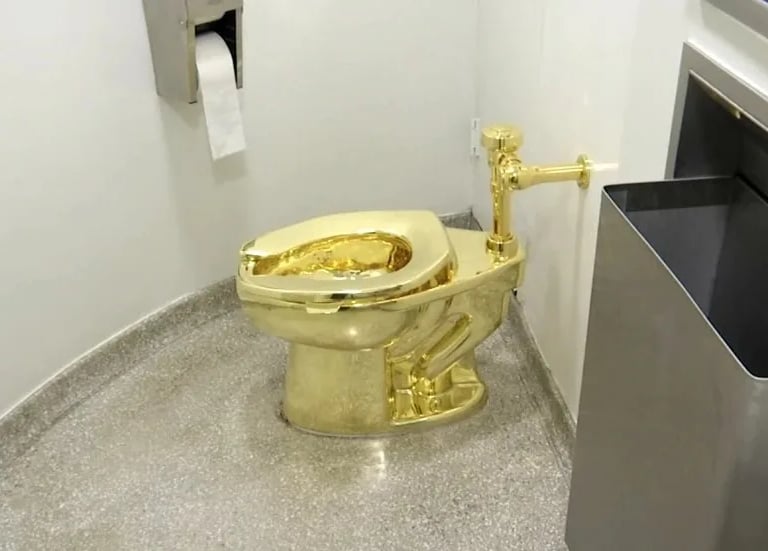 Quattro persone accusate del furto della toilette d'oro di Maurizio Cattelan